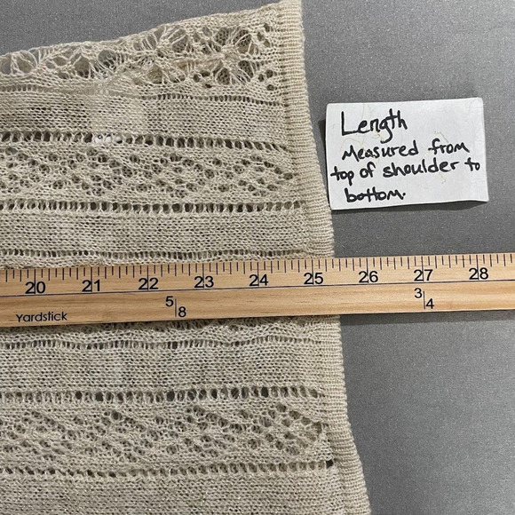 Studio Y Fits Size Small Beige Metallic Gold Pointelle Lightweight Cardigan 70s - Picture 9 of 9